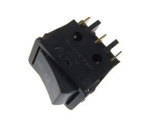 Vypínač kolébkový jednoduchý, 22 x 18 mm, 16A, černý, 6 kont. (I/0/II)