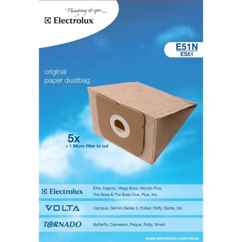 Aeg Electrolux 9001955807 E51N originální papírové sáčky 5 kusů + 1 kus mikrofiltr do vysavače Xio, The Boss, Mondo Plus
